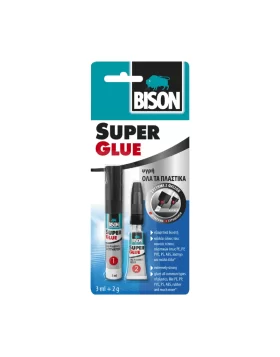 Δυνατή κόλλα για πλαστικά Super Glue All plastics 3ml+2gr Bison