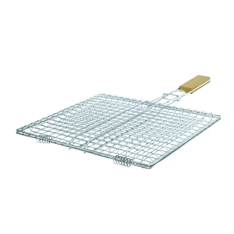 Σχάρα ψησίματος inox, καρέ, με ξύλινη λαβή