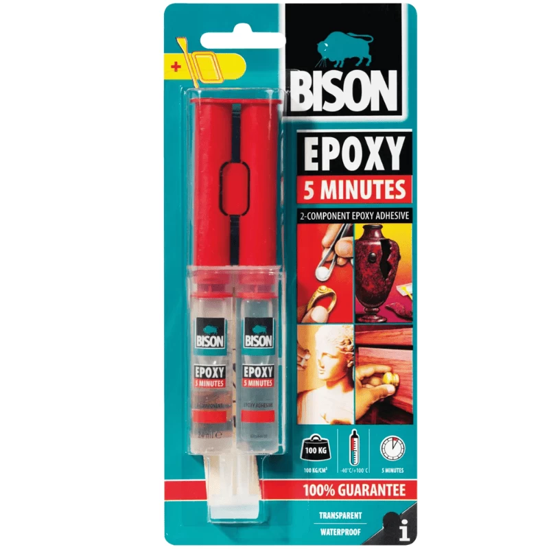 Διάφανη, εποξειδική κόλλα 2 συστατικών Epoxy 5 λεπτών 25ml Bison