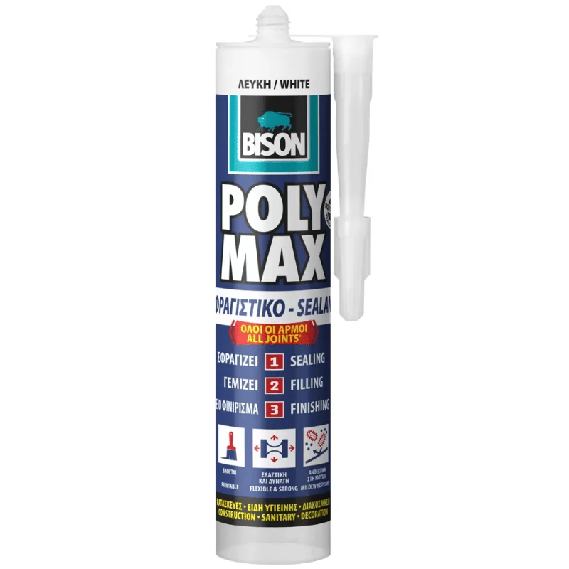 Λευκή σφραγιστική σιλικόνη Poly Max MS σε φύσιγγα 280ml Bison