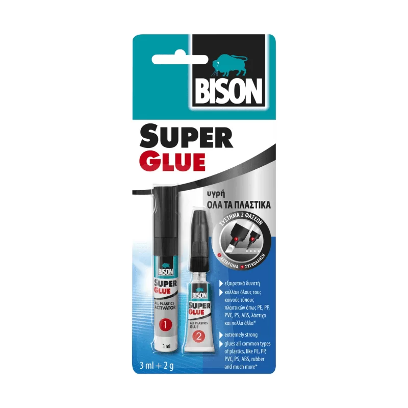 Δυνατή κόλλα για πλαστικά Super Glue All plastics 3ml+2gr Bison