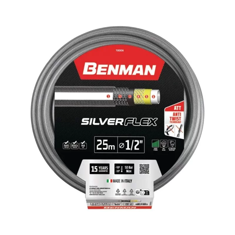Λάστιχο ποτίσματος 1/2'' Silver Glex Benman, μήκος 25 μέτρα