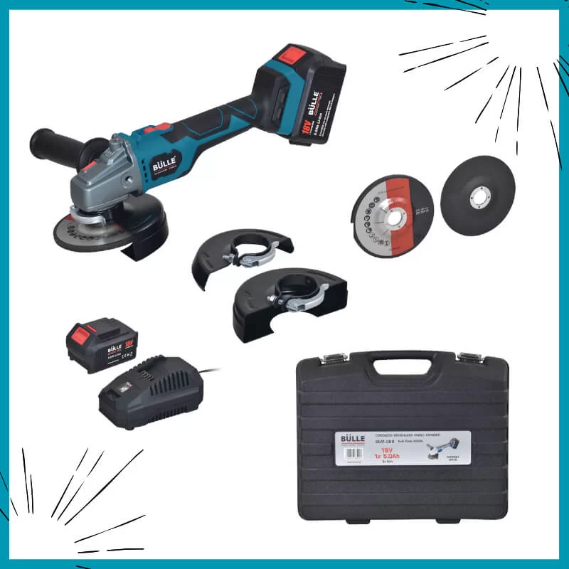Επαναφορτιζόμενος γωνιακός τροχός 125mm Brushless 18V Bulle με εξαρτήματα σε εργαλειοθήκη βαλίτσα