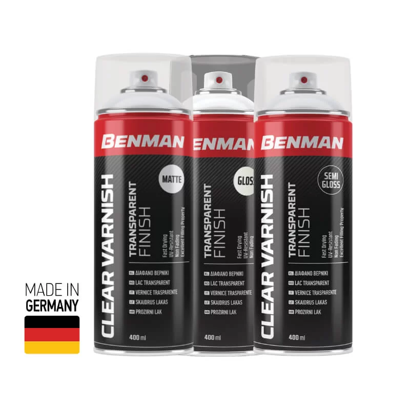 Διάφανο, σπρέι βερνίκι 400ml Benman για ξύλο, μέταλλο, αλουμίνιο, πέτρα, γυαλί και πολλά πλαστικά