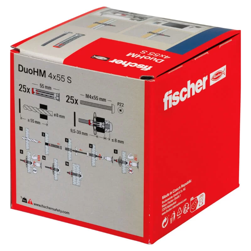 Μεταλλικά βύσματα γυψοσανίδας DuoHM 4x55 S PH PZ με βίδα Fischer - Συσκευασία 25τμχ (image 8)