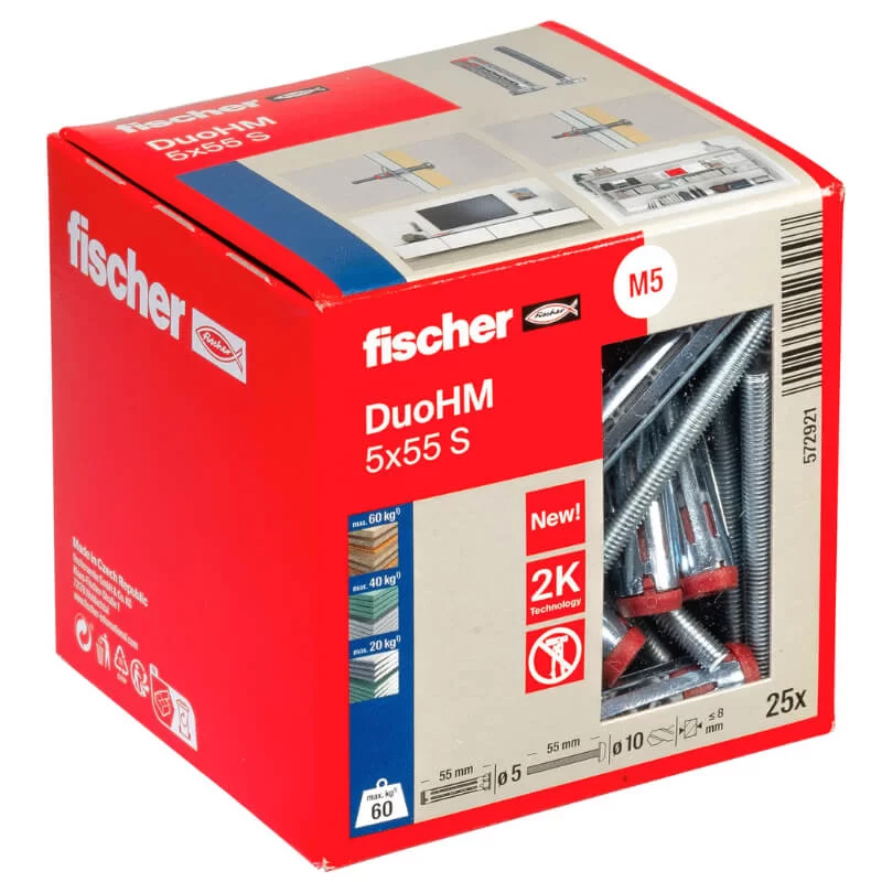 Μεταλλικά ούπα γυψοσανίδας DuoHM 5x55 S PH PZ με βίδα Fischer - Πακέτο 25τμχ