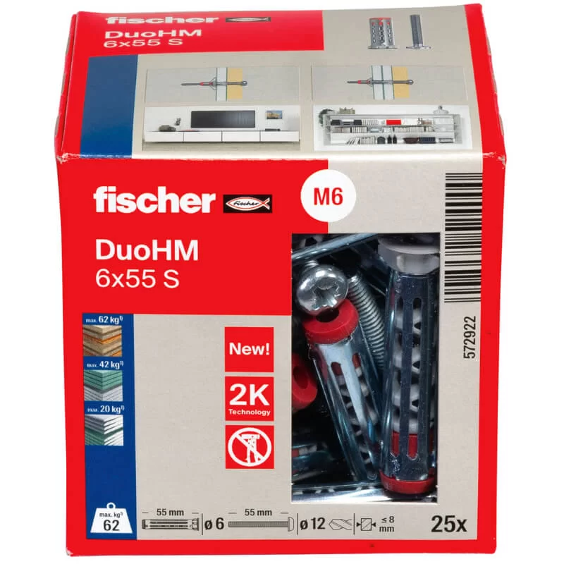 Oύπα γυψοσανίδας μεταλλικά με βίδα DuoHM Fischer - 6x55 S PH PZ - Συσκευασία Πακέτο 25τμχ (image 5)