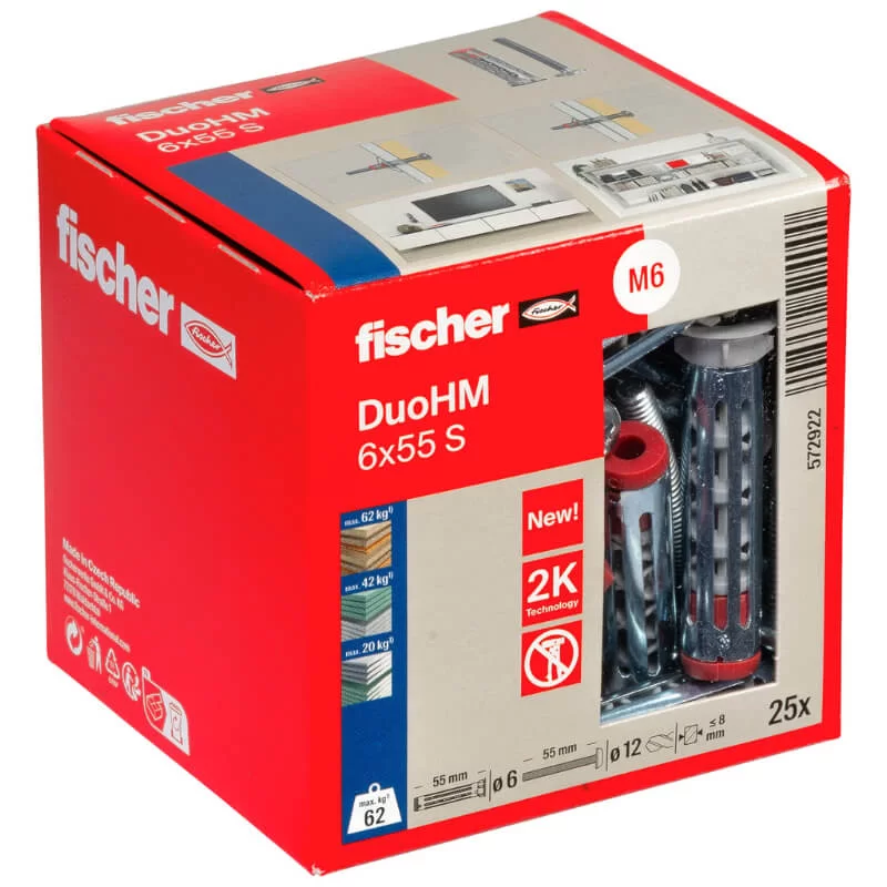 Μεταλλικά βύσματα γυψοσανίδας DuoHM 6x55 S PH PZ με βίδα Fischer - Συσκευασία πακέτο 25τμχ (image 6)