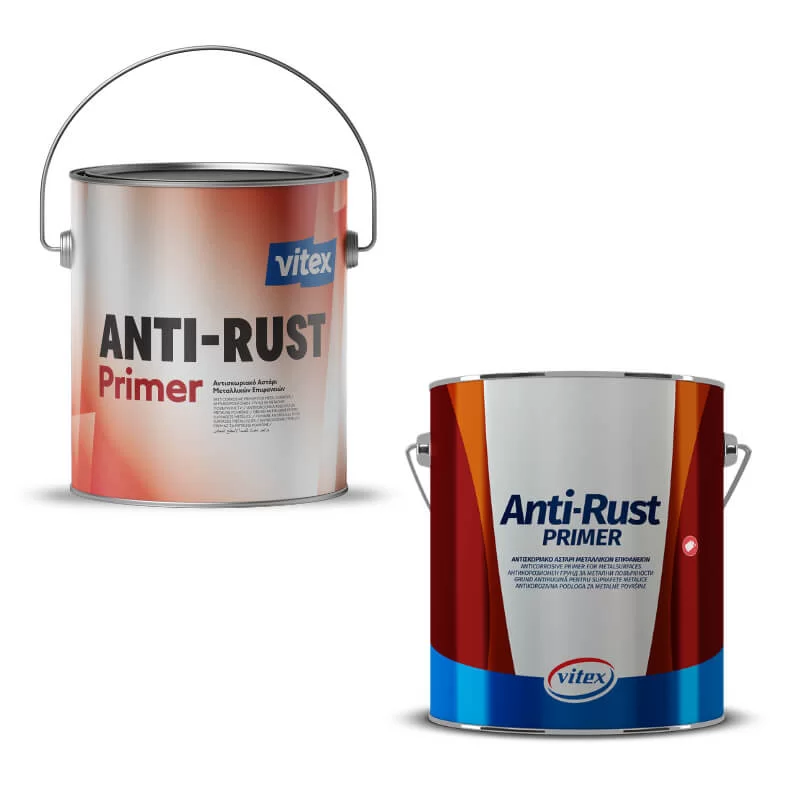 Γκρι, αντισκωριακό αστάρι μετάλλου Anti Rust Vitex - Συσκευασίες νέα και παλιά