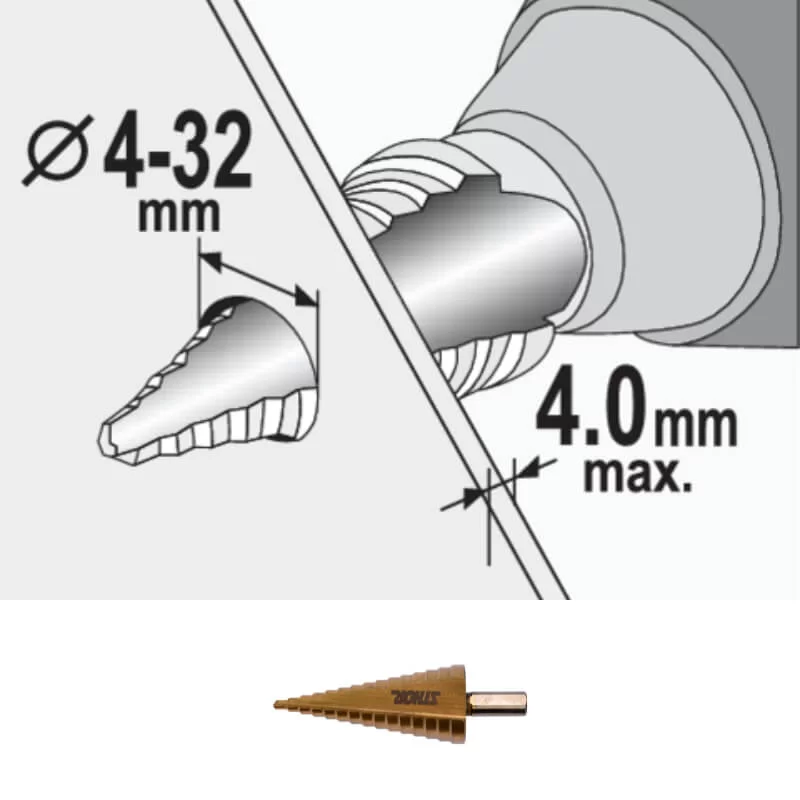 Τρυπάνι κωνικό (Φρέζα κωνική) 4-32mm για πάχος έως 4mm
