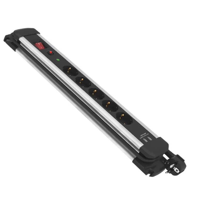Πολύπριζο Pro 5 θέσεων Σούκο & 2 usb με Προστασία - Διακόπτη - Καλώδιο Bülle 