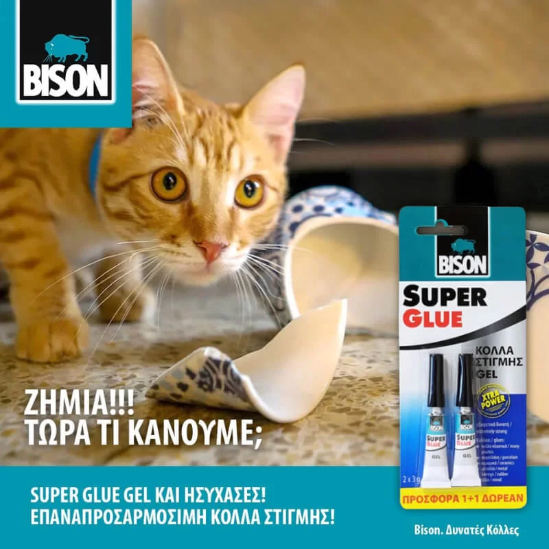 Δυνατή κόλλα στιγμής για κεραμικά Super Glue Bison