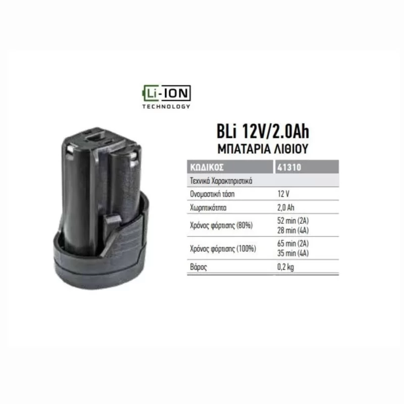 Χαρακτηριστικά μπαταρίας εργαλείων BLi 12V/2.0Ah FF Group 41310