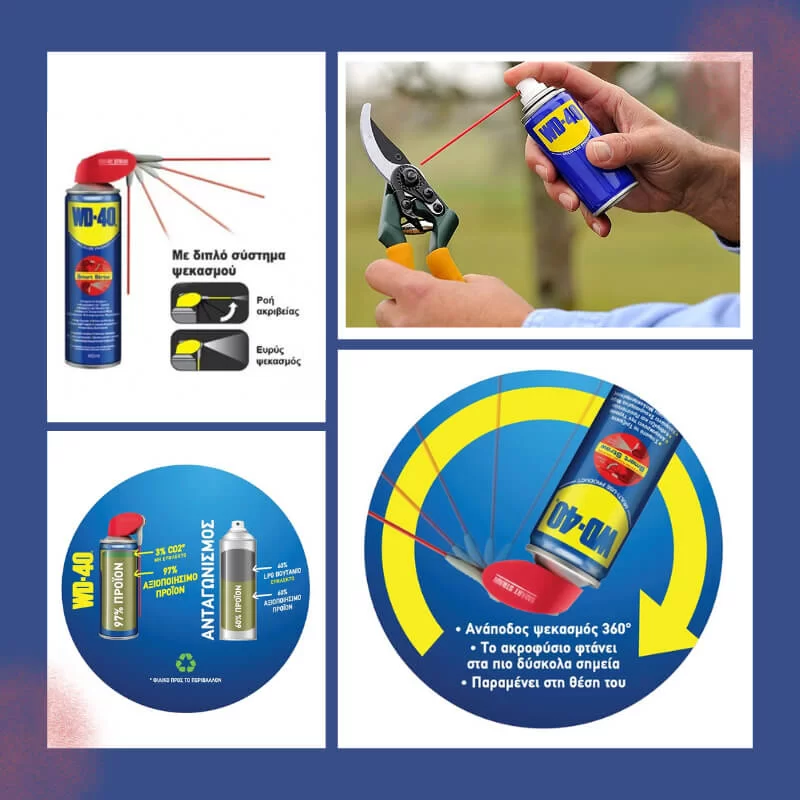 Λιπαντικό, αντισκωριακό σπρέι WD-40 ψεκάζει όρθια, ανάποδα, σε δυσπρόσιτα σημεία (image 5)