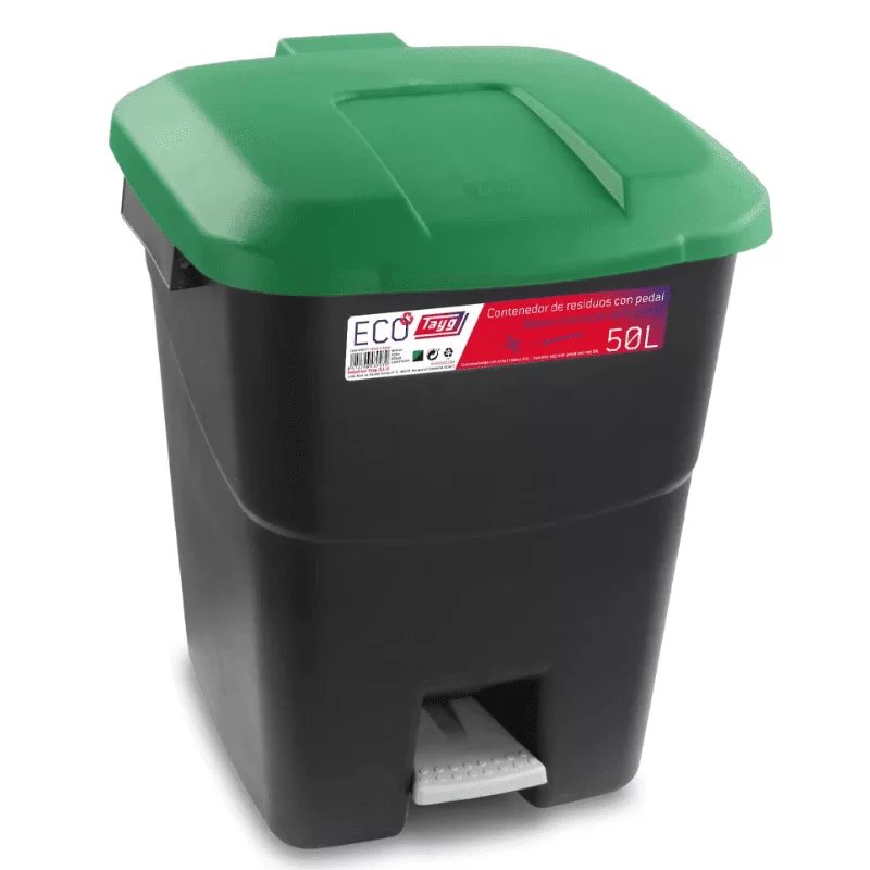 Κάδος απορριμάτων 50lt με πεντάλ TAYG ECO, μαύρος με πράσινο καπάκι