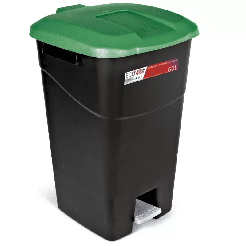 Κάδος απορριμάτων 60lt με πεντάλ TAYG ECO, Μαύρος με πράσινο καπάκι